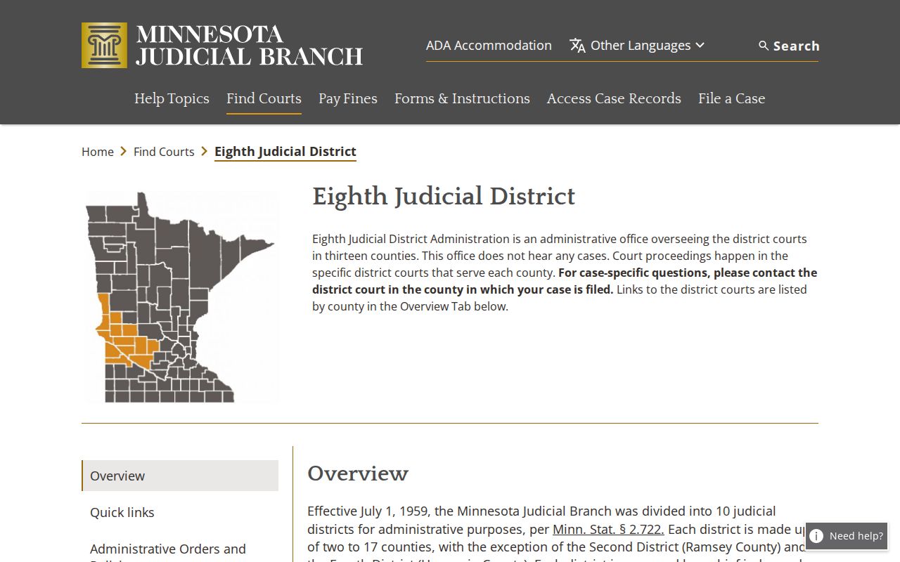 Swift County court schedule context for the Eighth Judicial District