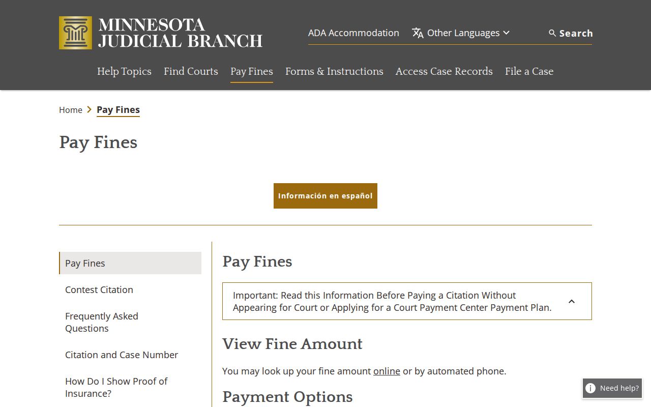 Swift County criminal court docket payment deadline information from Minnesota Judicial Branch
