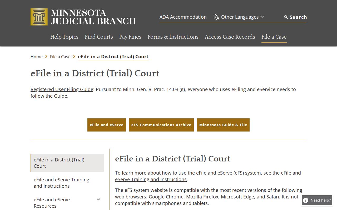 Swift County court filing information through Minnesota eFS requirements