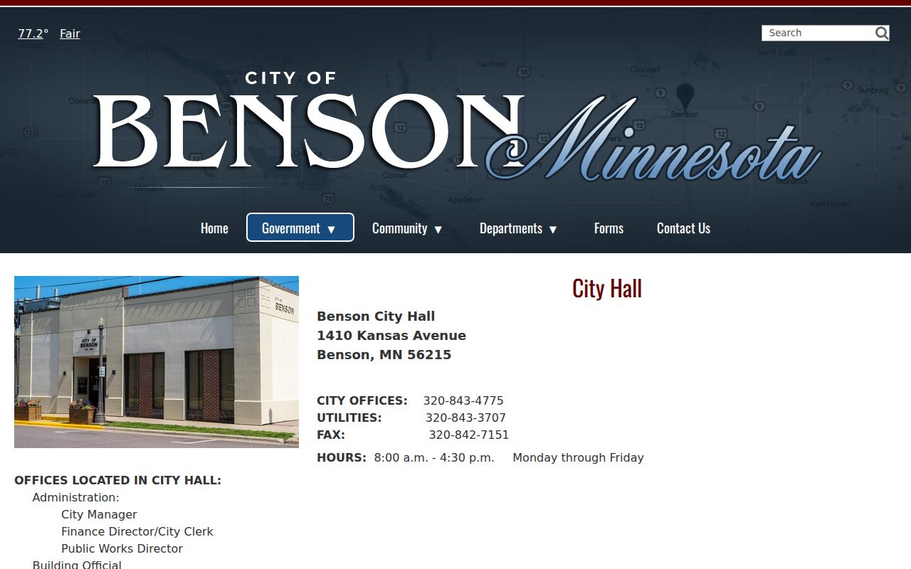 Swift County traffic court records local government context at Benson City Hall
